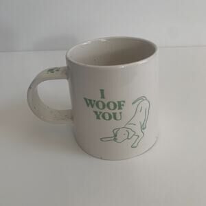 I Woof You Coffee Tea Mug Cup 16 oz Stoneware White / Teal Dog New